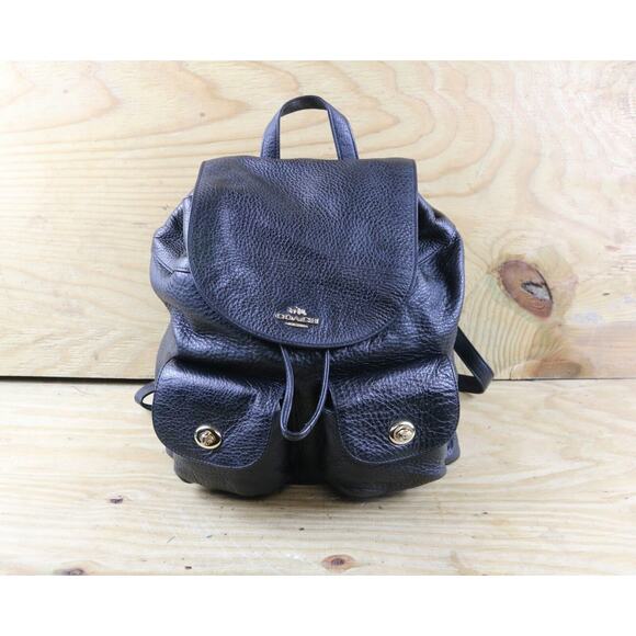 Coach Backpack Womens Black Pebble Leather Billie Turnlock F37410 2016 Handbag - Picture 1 of 11